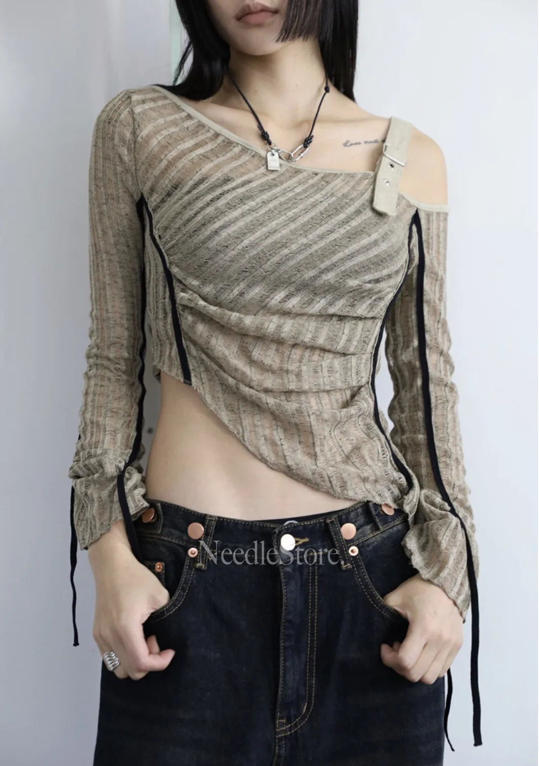 Yedinas American Retro T Shirt Women Clothes Long Sleeve Crop Top Lace Up Korean Fashion Gothic Off Shoulder Tee Shirt Femme Y2k