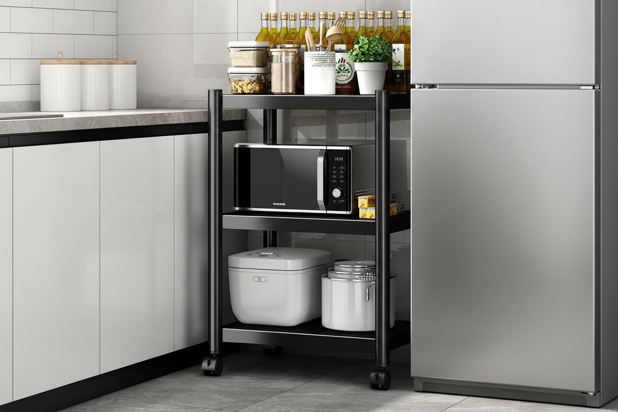 3/4/5 Tiers Trolley Rack Floor-to-ceiling Multi-layer Home Bedroom Mobile Kitchen Multi-functional Storage Storage Rack Pulley