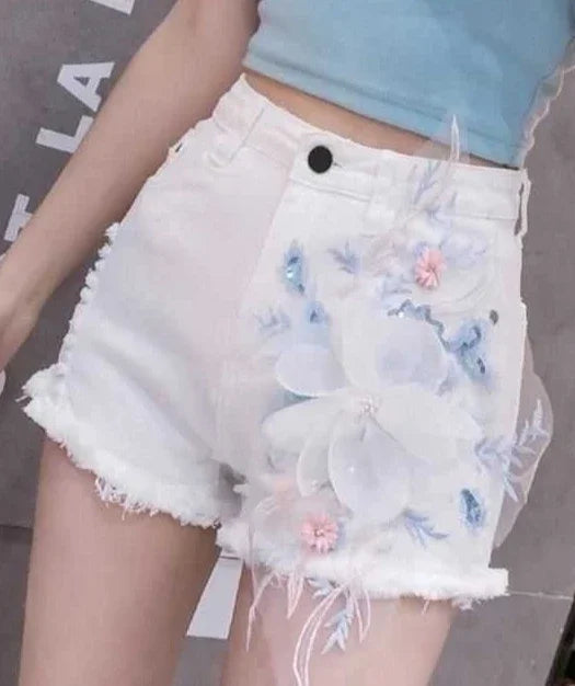Denim Shorts for Women High Waist Flowers Short Jean Pants Woman To Wear 2000s Clothes Y2k 2025 Classic Casual Fashion Clothing