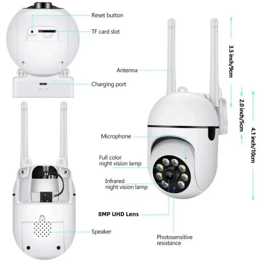 8MP Wifi IP Camera 8X Digital Zoom AI Human Tracking Surveillance Camera Two-Way Audio HD Night Color Home Security Monitor CCTV