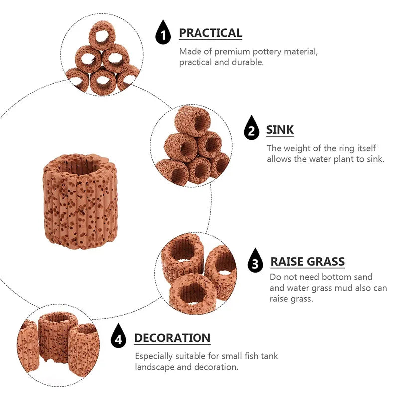 20Pcs/lot Aquatic Water Plant Fixed Ring Base for Aquarium Landscape Ceramic Plant Pot Ring Decorations Fish Tank Accessories