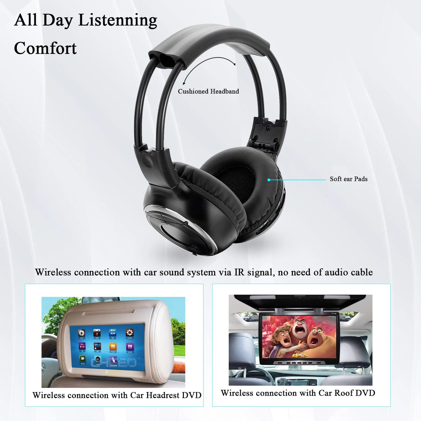Infrared Stereo Headset IR headphone Roof Dvd or Headrest Dvd Player Two Channels for Car and TV use