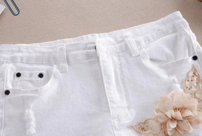 Denim Shorts for Women High Waist Flowers Short Jean Pants Woman To Wear 2000s Clothes Y2k 2025 Classic Casual Fashion Clothing