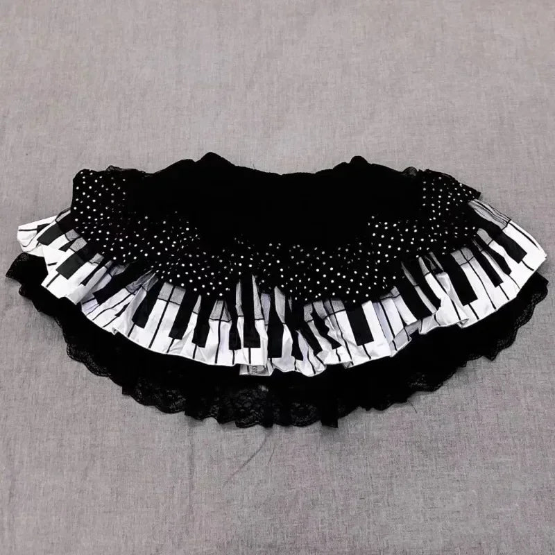 Y2k Dark Gothic Punk Black White Short Skirt Women Hot Chick Y2k Polka Dot Ruffle Cake Skirt Female Cute Chic Lolita Lace Skirts