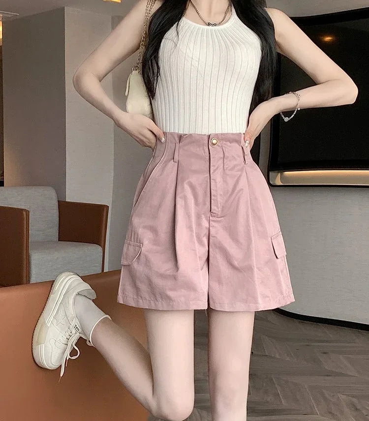 Solid Color Woman Short Pants With Pockets Wide Office Streetwear Designer Hot 2000s Clothes Y2k Summer Shorts for Women New In