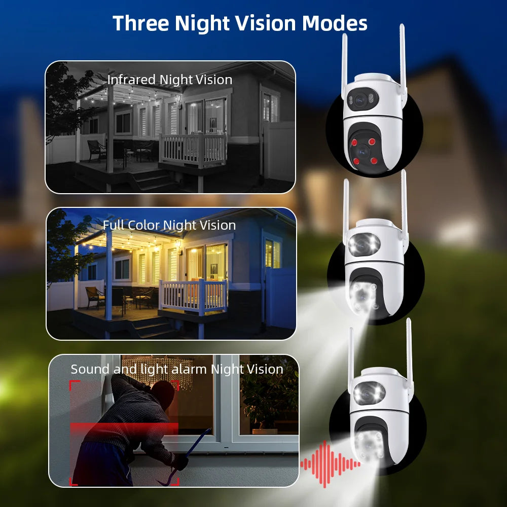 4K 8MP Dual Lens Wifi Surveillance Camera 4X Digital Zoom AI Human Detect ONVIF Wireless Outdoor Security PTZ IP Cameras