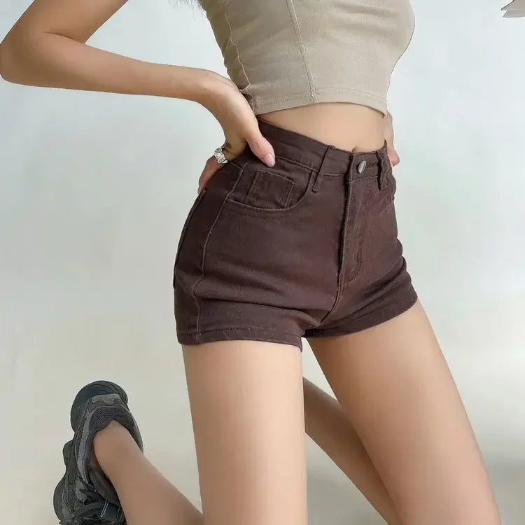 Female Short Jeans Pants Retro Brown Women's Denim Shorts Wholesale Streetwear Harajuku Fashion Outfits Youthful Comfy Hot Jorts