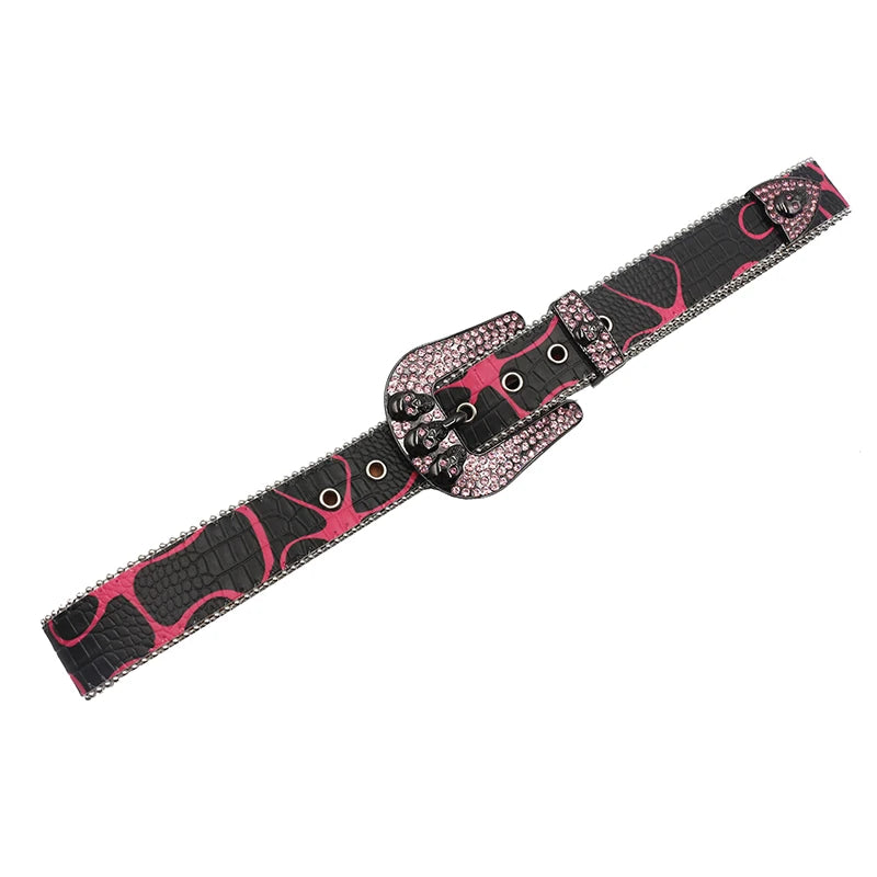 Silver Sparkly Jeans Pants Belt Decorative Skull Rhinestone Belt Y2K Beads Decor Sequin Belt Punk Western Cowboy Cowgirl Belt