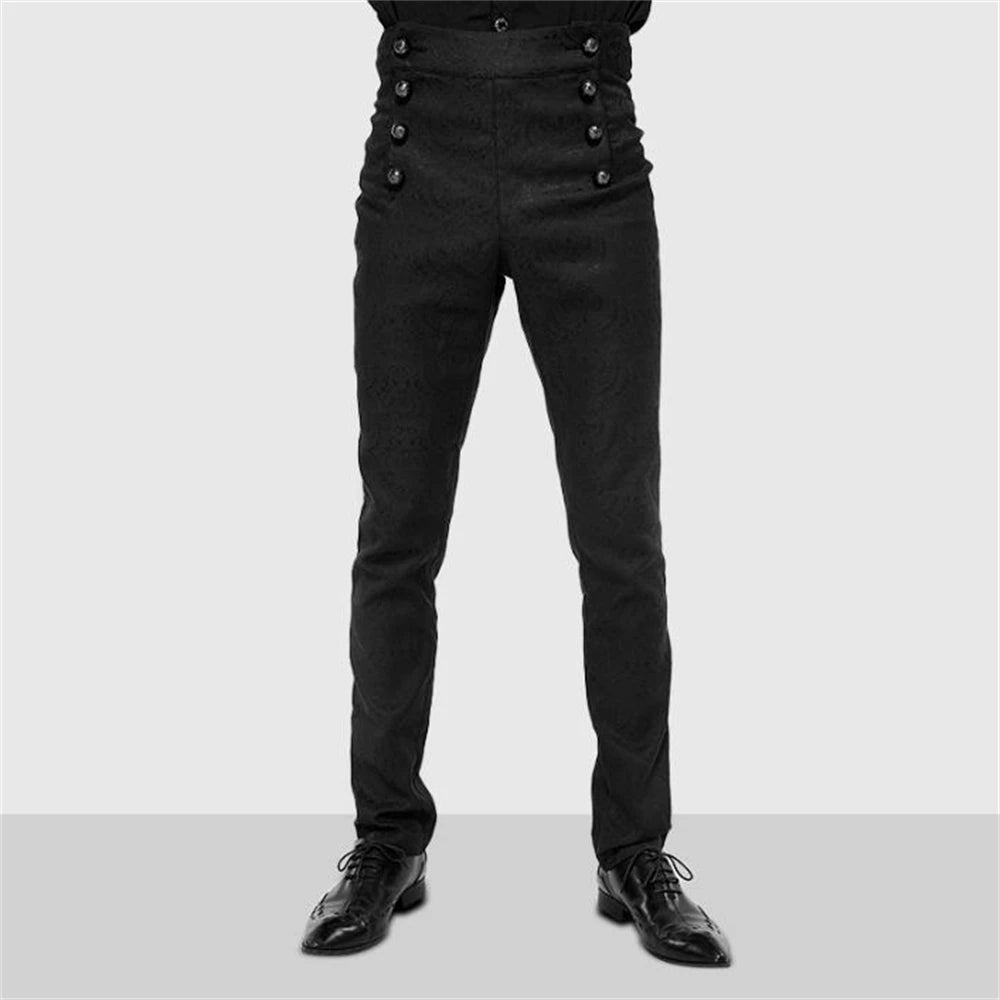 Men Steampunk Victorian Pants Historical High Waist Long men's Pants Retro Daily Button Casual Trousers Wedding Pants