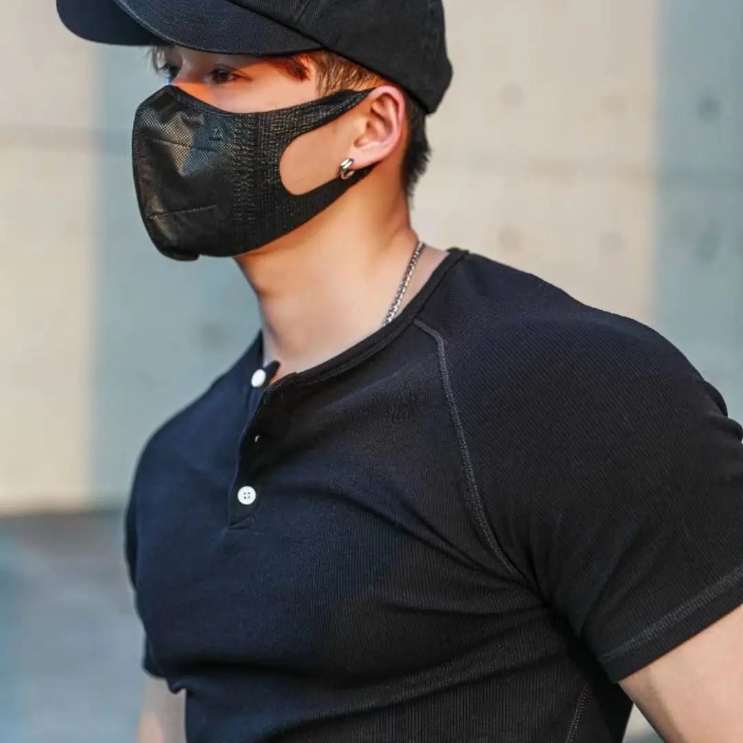 Men's T-shirt Summer Running Sports Fitness Clothes Muscle Slim Fit Short Sleeve Half Button O-neck Pullover Casual Short Sleeve