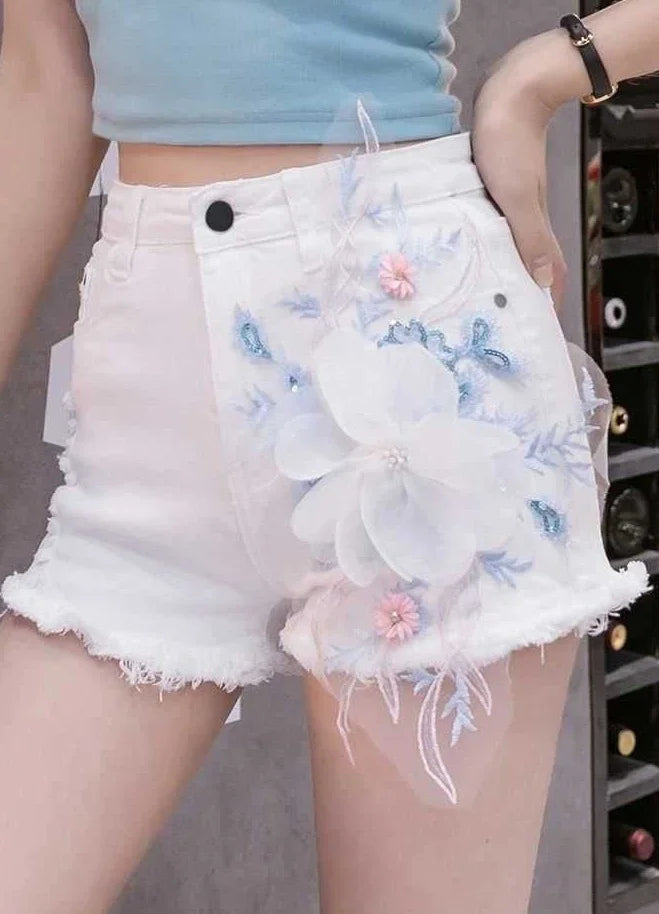 Denim Shorts for Women High Waist Flowers Short Jean Pants Woman To Wear 2000s Clothes Y2k 2025 Classic Casual Fashion Clothing