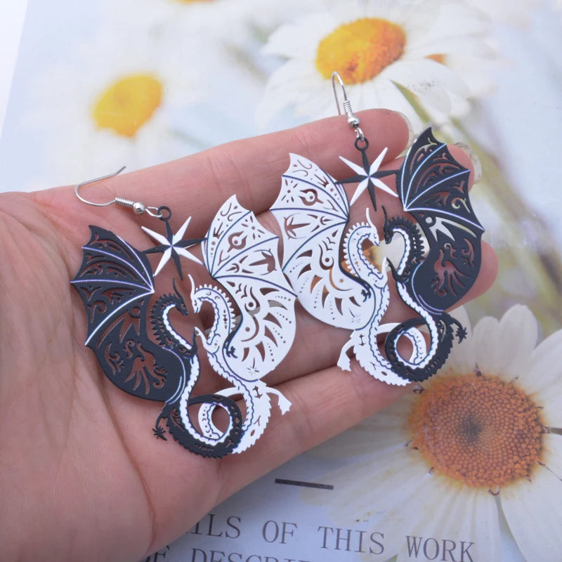 Brass Gothic style Punk Rock Jewelry Flying Dragon Earrings For Men and Women