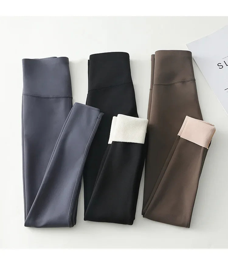 Women's Autumn Winter Thickened Alpaca Velvet Black Shark Leggings High Waist Slim Seamless Fleece Warm Leggings