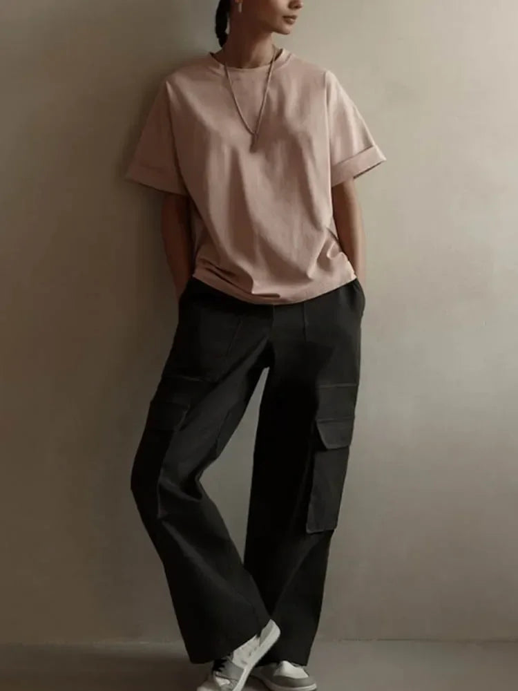 Summer Women's T-shirt Short Sleeve 100 % Cotton Oversized T-shirts Loose Casual O Neck Solid Blue Orange Tees Clothes for Women