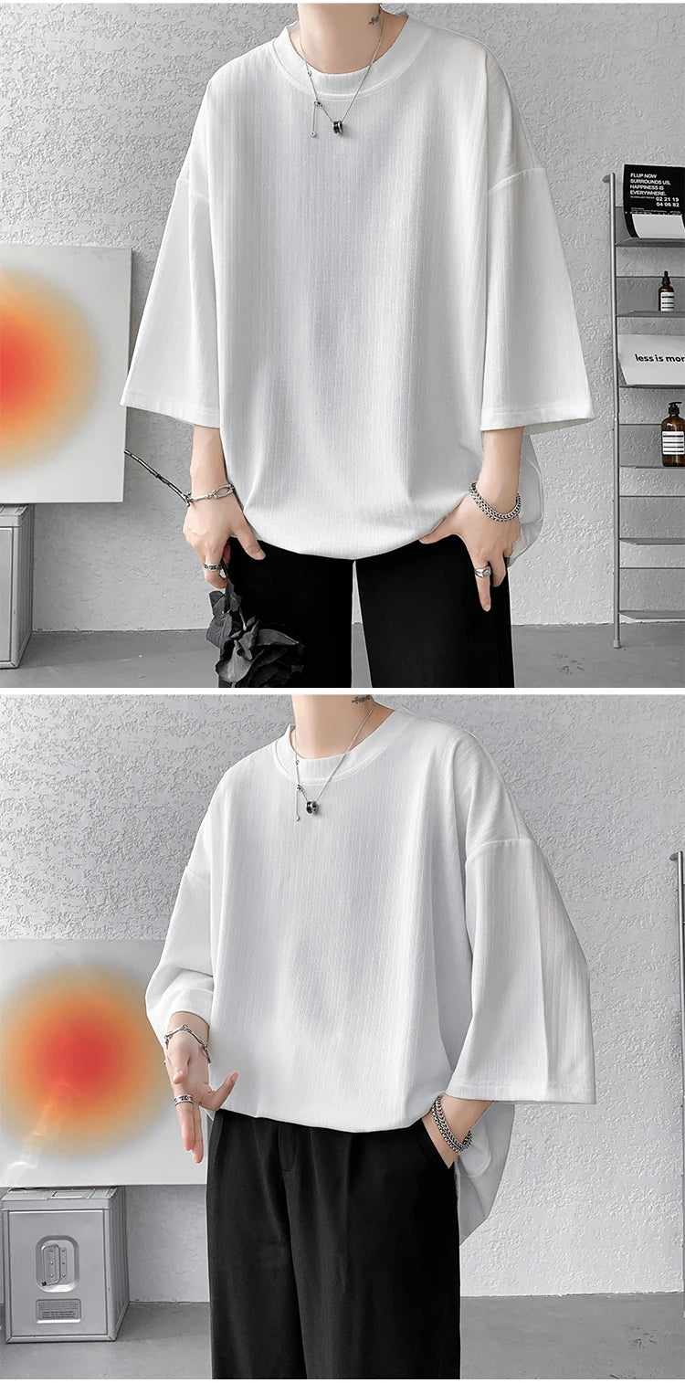 Loose Tshirt Men Oversized Ice Silk T Shirts 2024 Summer Mens Half Sleeve Fashions Harajuku T-Shirt Male Solid Simple Daily Tees