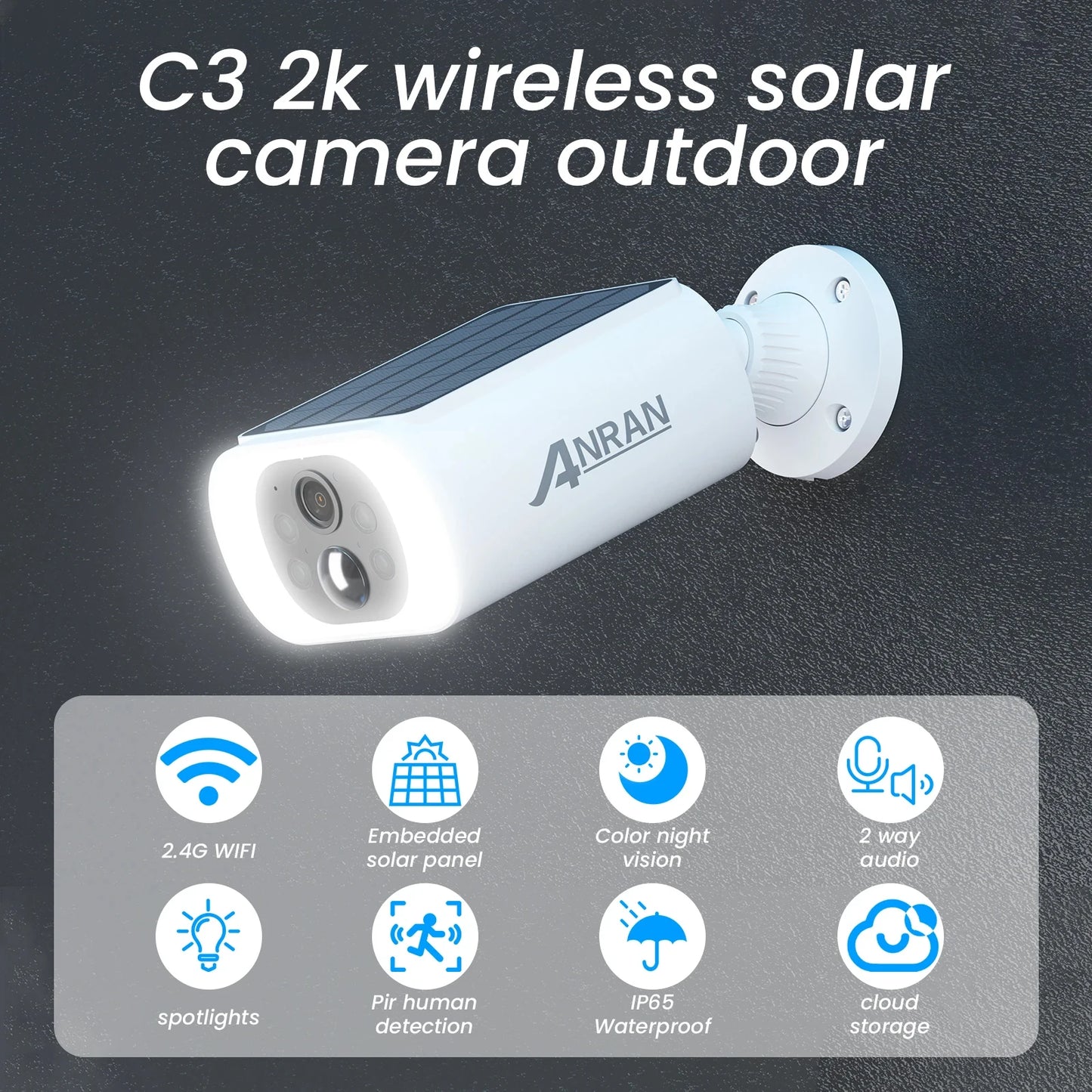 ANRAN 2/3/4 PCS Outdoor Wireless WIFI Camera 2.4G 3MP Battery Solar Security Camera Floodlight Color Night Vision Local Alarm