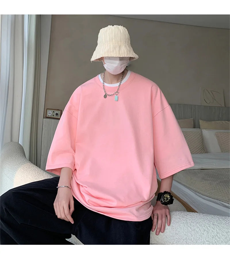 Men's Cotton T-shirts White Mens Oversized T Shirt Solid Summer Casual Wear Tee Shirts Fashion for Men 5XL Male Clothes