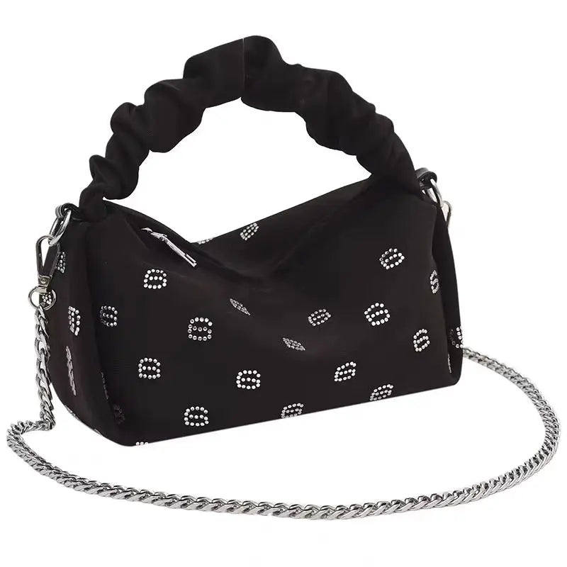 New Satin Diamond Letter AW Wang Chain One Shoulder Crossbody Bag Women's Tote Dumpling Bag Cosmetic Bag Shopping Bag Wallet