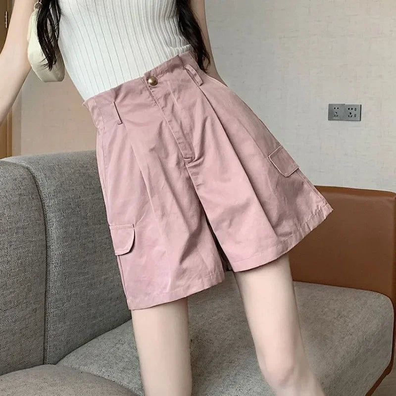 Solid Color Woman Short Pants With Pockets Wide Office Streetwear Designer Hot 2000s Clothes Y2k Summer Shorts for Women New In