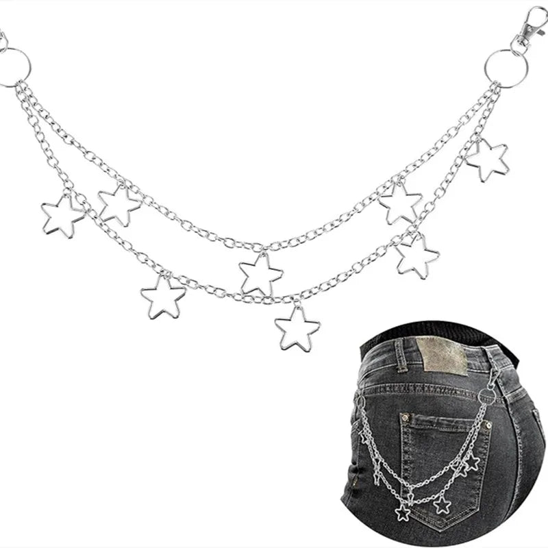 Hip Hop Trendy Car Jeans Pants Key Chain Ring For Women Men Hip Hop Multilayer Star Tassel Chain Pendant Chain For Bag