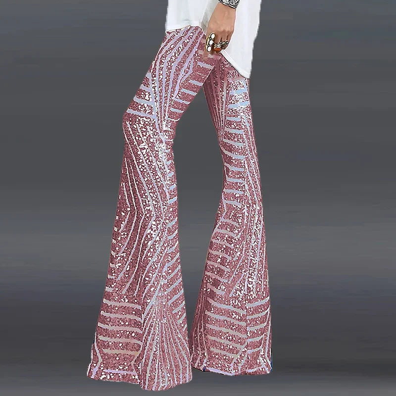 Sequin High Waist Skinny Flare Streetwear Wild Basic Slim 2023 Trend Patchwork Pants Casual Pants Summer New Women's Pants