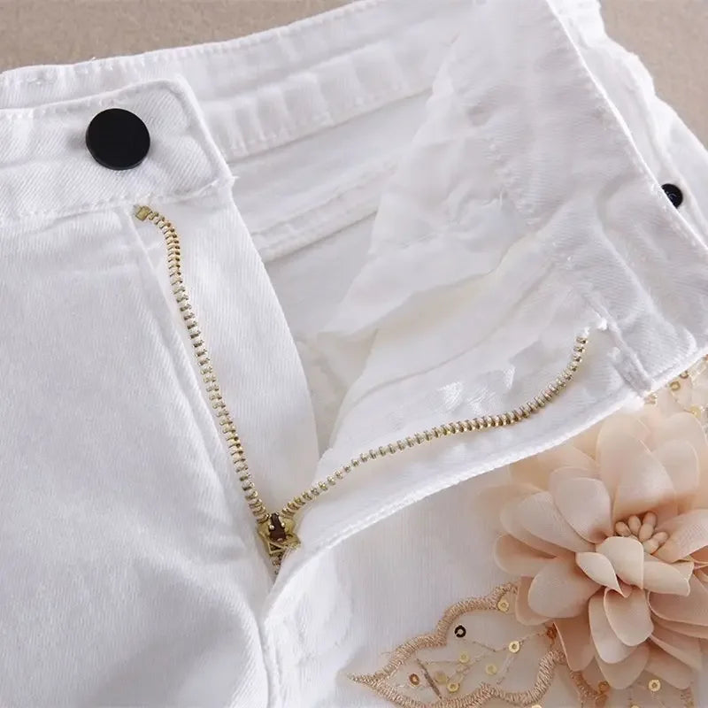 Denim Shorts for Women High Waist Flowers Short Jean Pants Woman To Wear 2000s Clothes Y2k 2025 Classic Casual Fashion Clothing