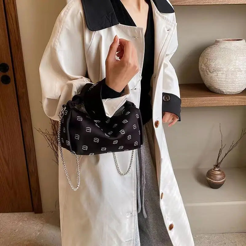 New Satin Diamond Letter AW Wang Chain One Shoulder Crossbody Bag Women's Tote Dumpling Bag Cosmetic Bag Shopping Bag Wallet