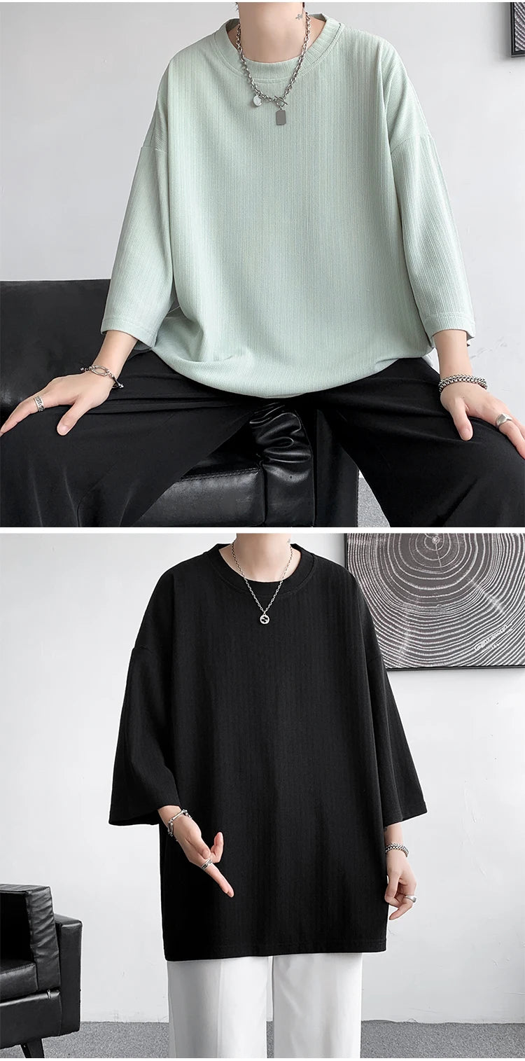 Loose Tshirt Men Oversized Ice Silk T Shirts 2024 Summer Mens Half Sleeve Fashions Harajuku T-Shirt Male Solid Simple Daily Tees