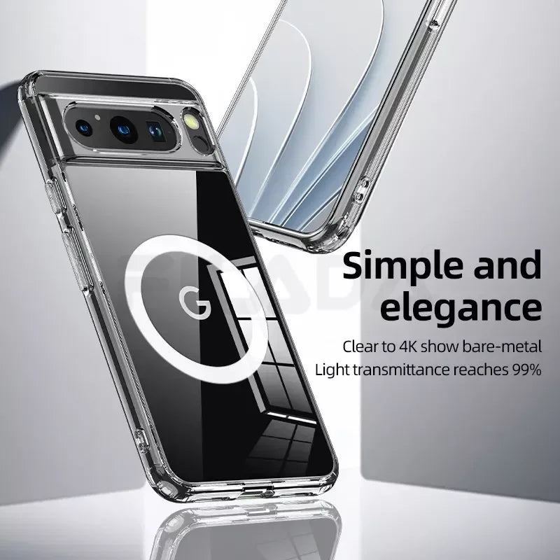 For Google Pixel 8 7 Pro 7A Case Magnetic Wireless Charging Translucent Frosted Shockproof Bumper Hard Plastic Cover Accessories