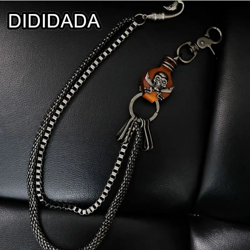 Women Men's Motorcyle Keychain Belt Chains Rock Punk Double chain Cowboy Cowgirls Pants Trousers Chain Biker Wallet Accessories