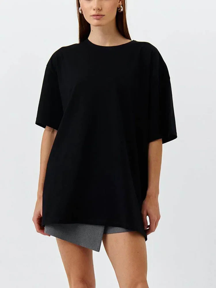 Summer Women's T-shirt Short Sleeve 100 % Cotton Oversized T-shirts Loose Casual O Neck Solid Blue Orange Tees Clothes for Women