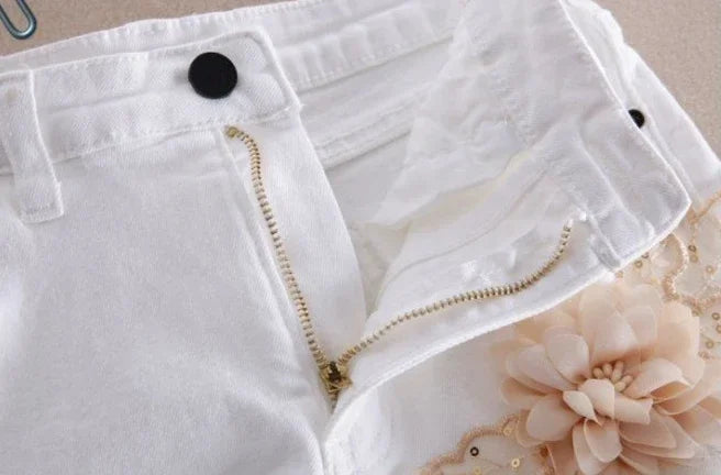 Denim Shorts for Women High Waist Flowers Short Jean Pants Woman To Wear 2000s Clothes Y2k 2025 Classic Casual Fashion Clothing