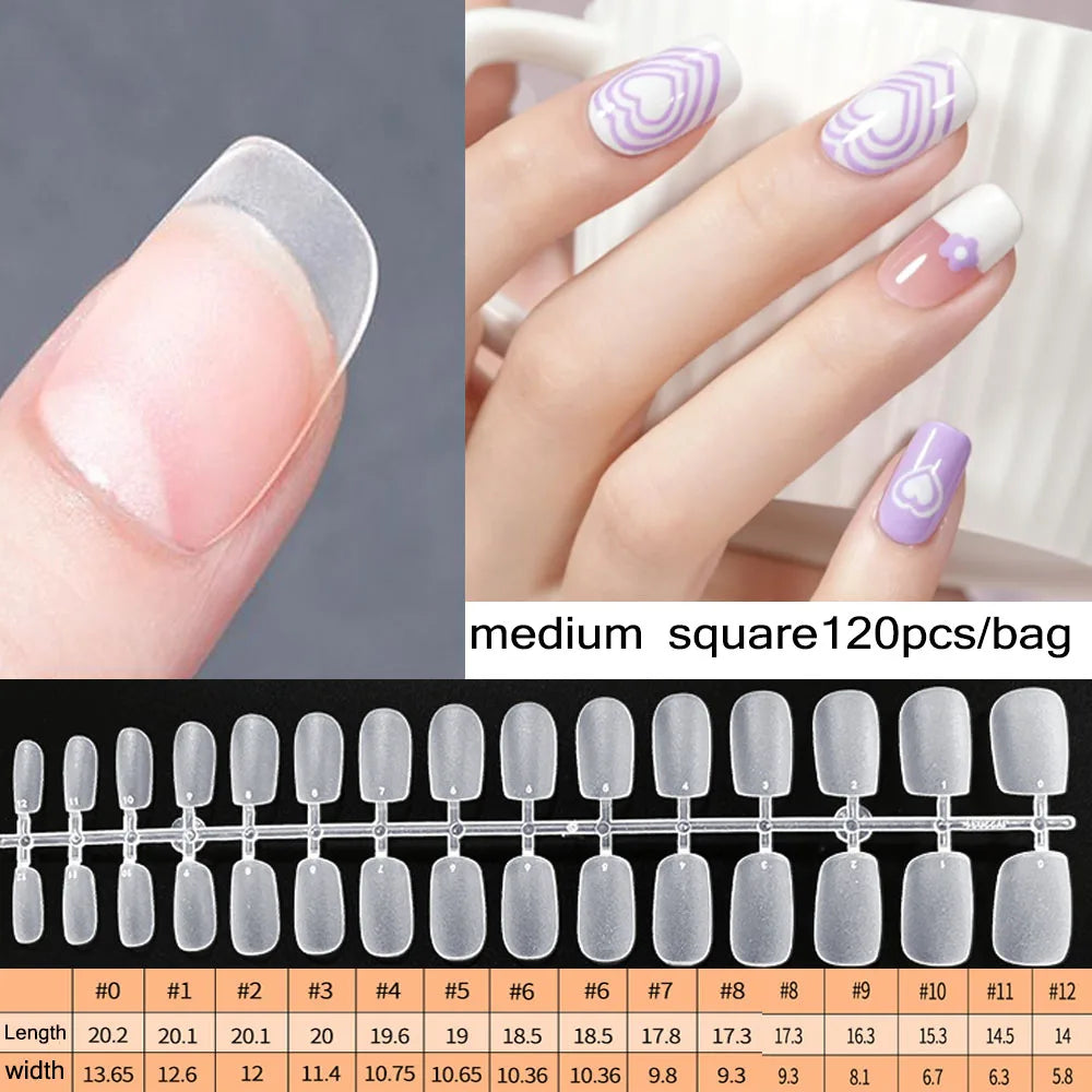 120pcs False Nails Transparent Press on Nails Coverage False Nails Tips Short T-shaped Water Drop Full Sticker For Nails