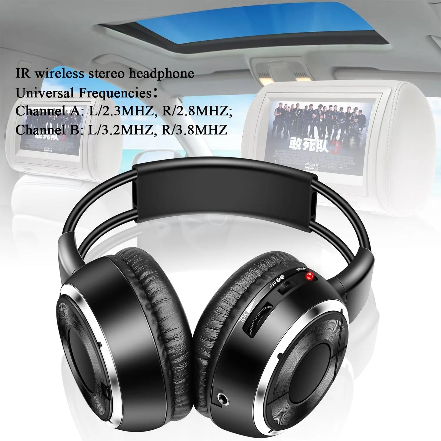 Infrared Stereo Headset IR headphone Roof Dvd or Headrest Dvd Player Two Channels for Car and TV use