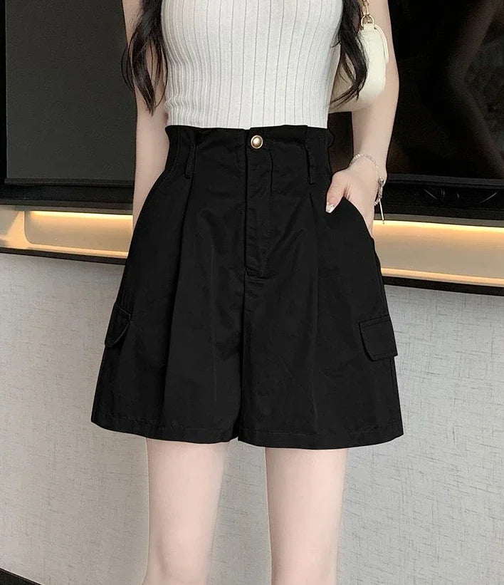 Solid Color Woman Short Pants With Pockets Wide Office Streetwear Designer Hot 2000s Clothes Y2k Summer Shorts for Women New In