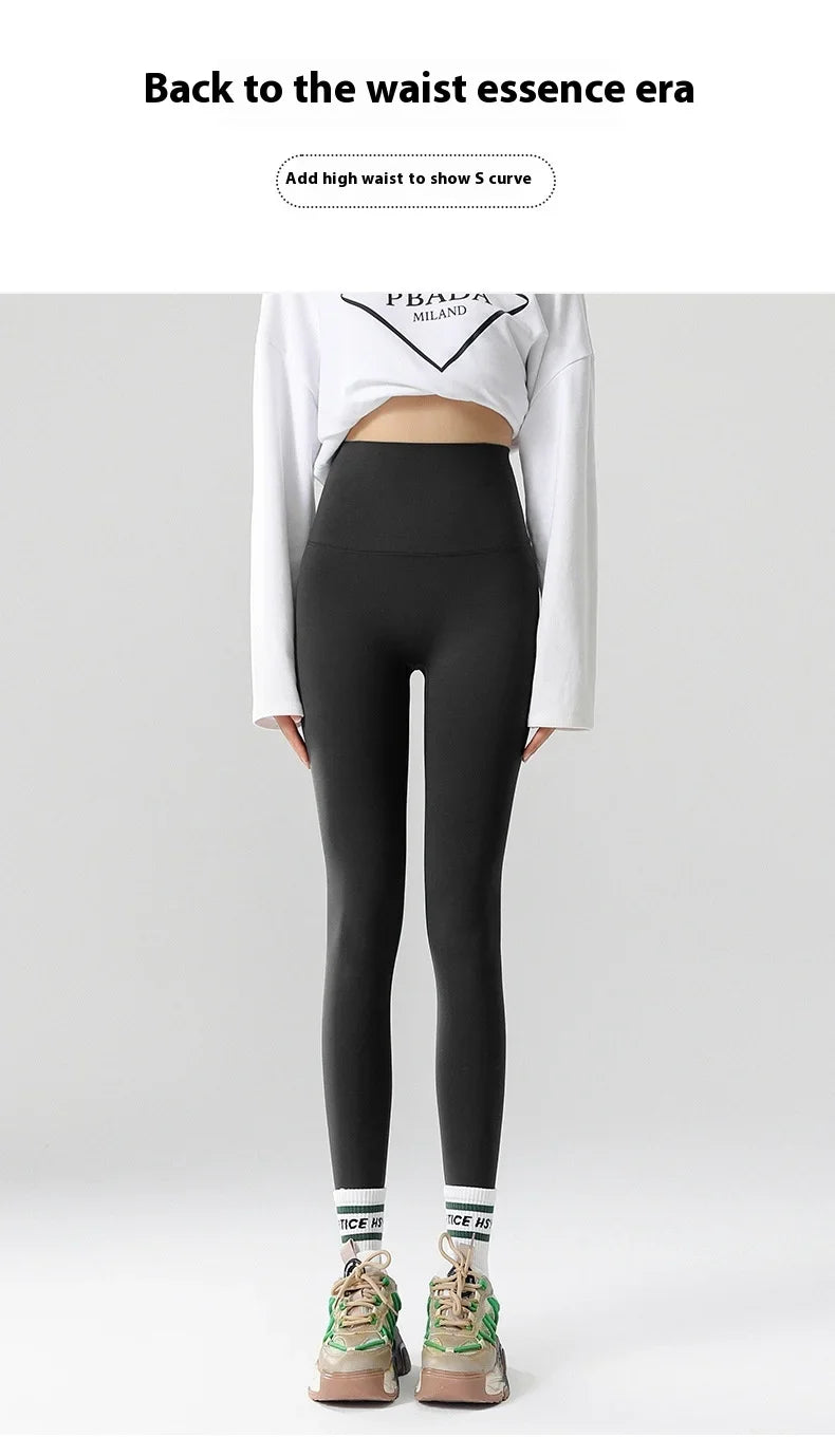 Women's Autumn Winter Thickened Alpaca Velvet Black Shark Leggings High Waist Slim Seamless Fleece Warm Leggings
