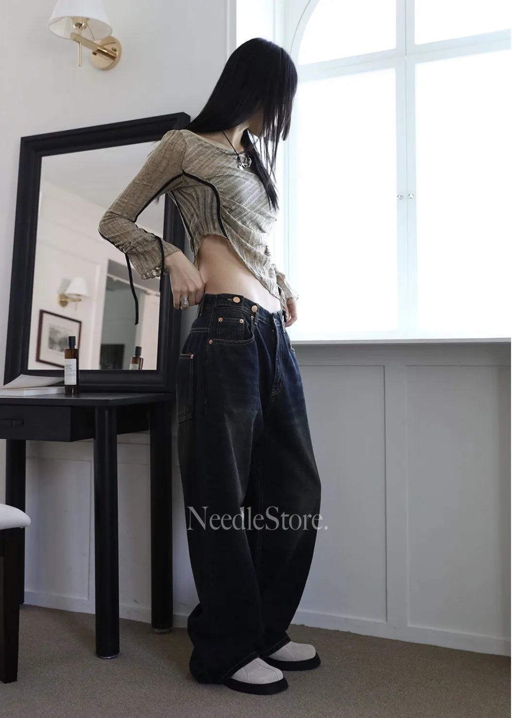 Yedinas American Retro T Shirt Women Clothes Long Sleeve Crop Top Lace Up Korean Fashion Gothic Off Shoulder Tee Shirt Femme Y2k