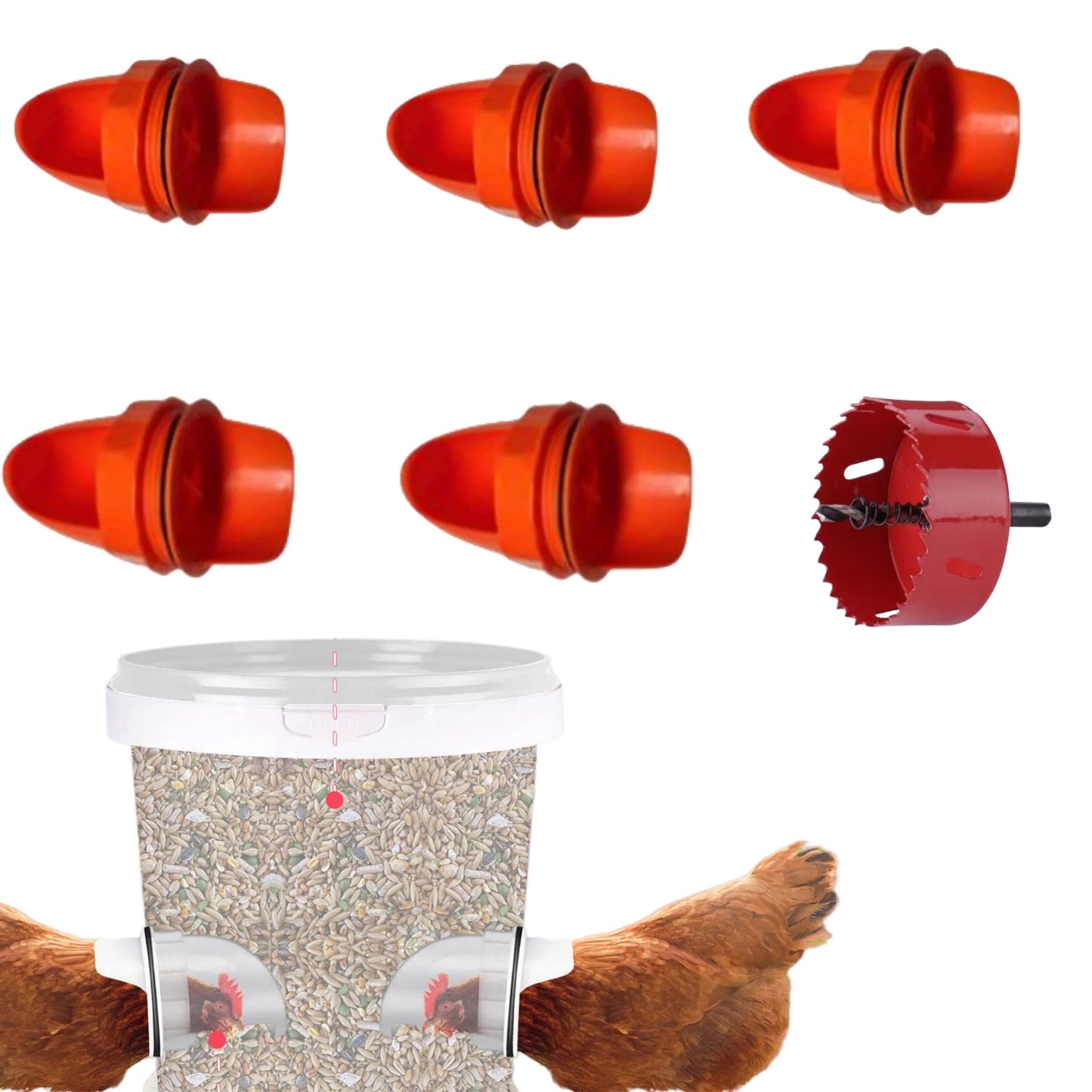 Chicken Gravity Feeder Poultry Feeding Supplies DIY Rainproof Feeder Port Kit For Bucket Tank Barrels Bins Gravity Feed Kit