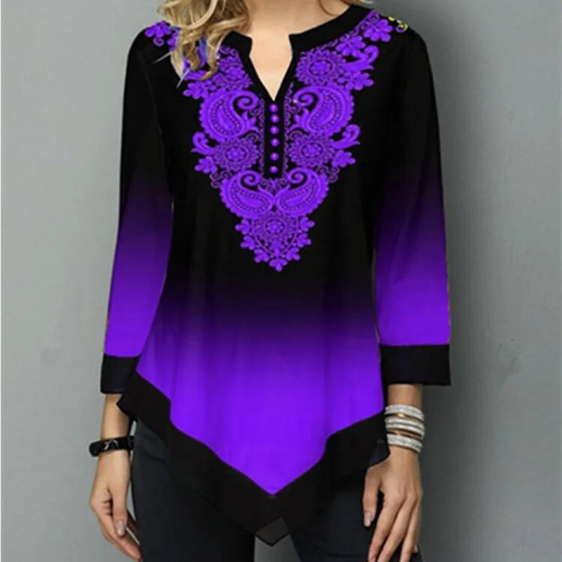 Shirt Women Spring Summer Blouse 3/4 Sleeve Casual Printing Female Fashion Shirt Tees Tops 5XL StreetShirt