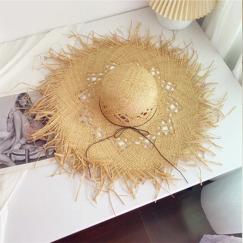 2024 Summer Raffia Sun Hats for Women Holiday Straw Hat Panama Ladies UPF Travel Beige Floppy Hat beach accessories