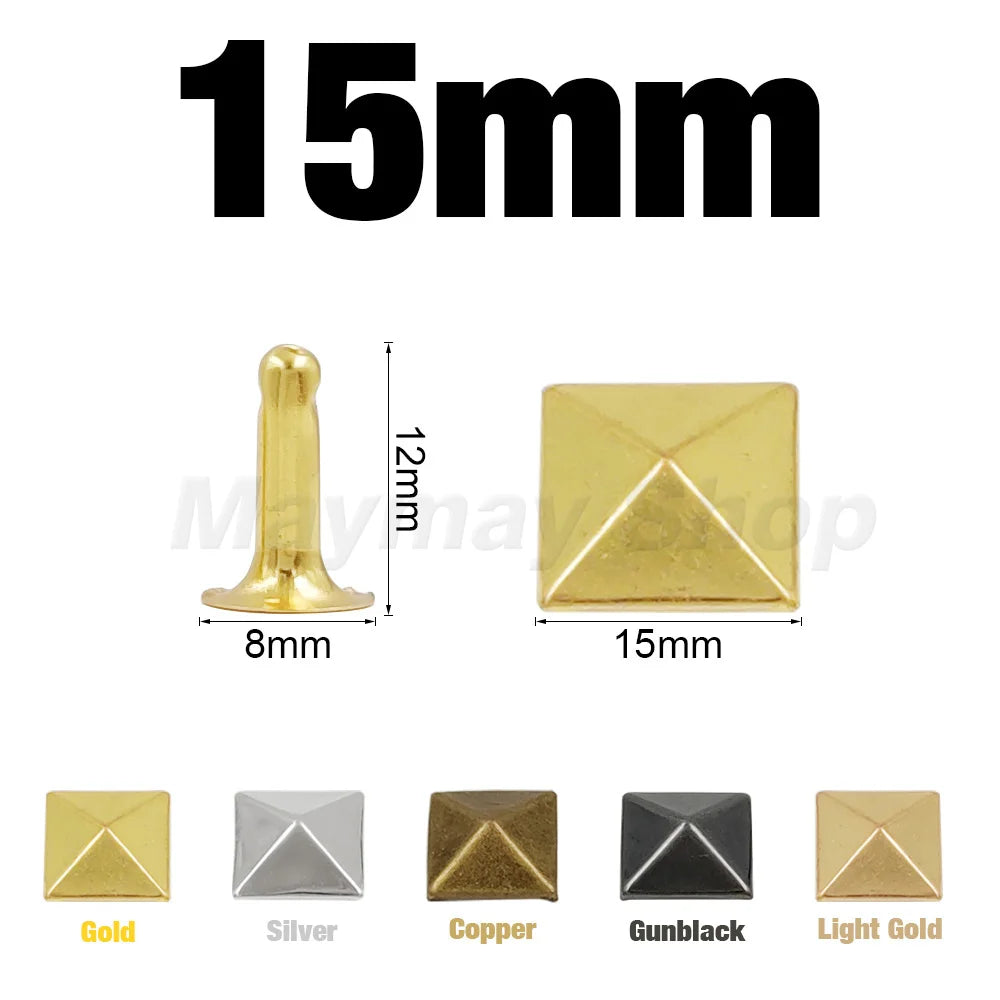 100sets 6-12mm Metal Pyramid Cap Rivets Studs Square Rivet for Leather Craft Bag Belt Clothing Garment Shoes Accessories