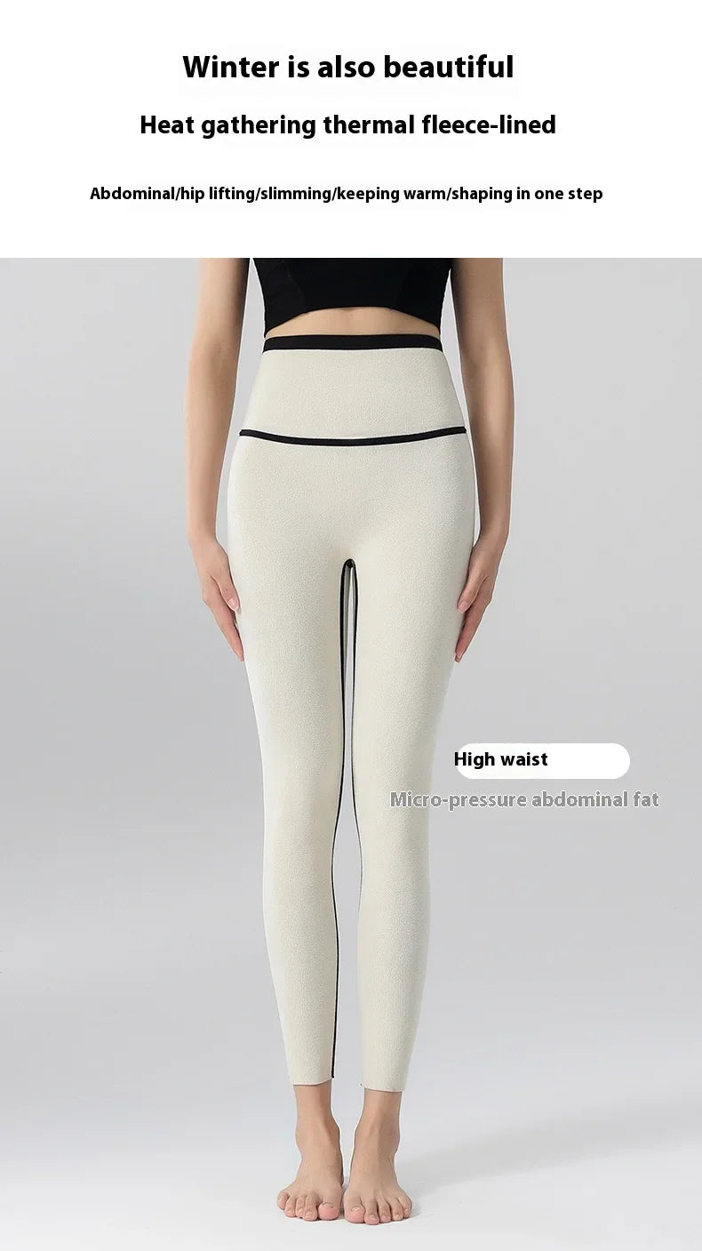 Women's Autumn Winter Thickened Alpaca Velvet Black Shark Leggings High Waist Slim Seamless Fleece Warm Leggings