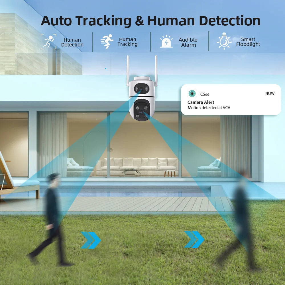 4K 8MP Dual Lens Wifi Surveillance Camera 4X Digital Zoom AI Human Detect ONVIF Wireless Outdoor Security PTZ IP Cameras