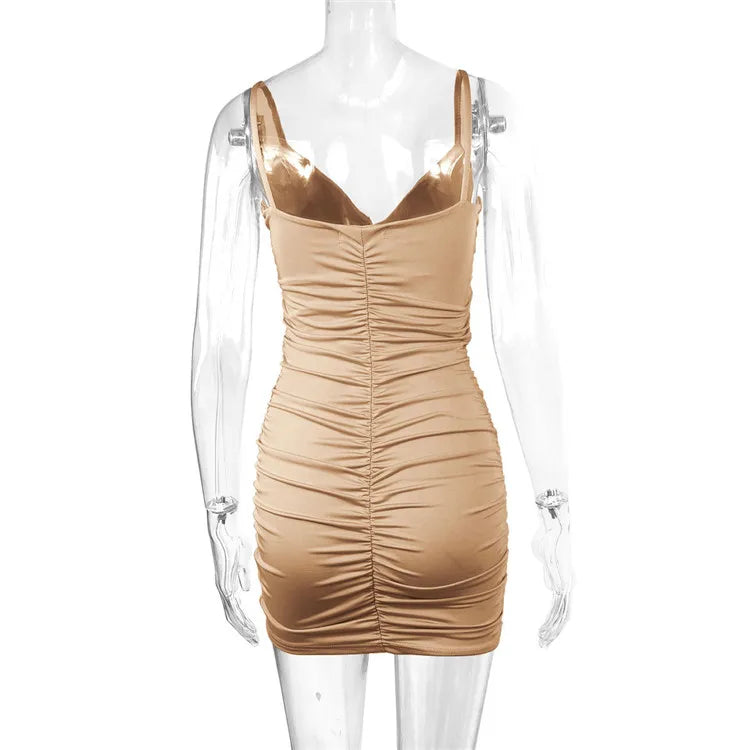 Fairyshely Sexy Ruffle Deep V Short Club Dress Ladies 2025 Summer Blue Bodycon Dresses Evening Party Tight Mini Dress