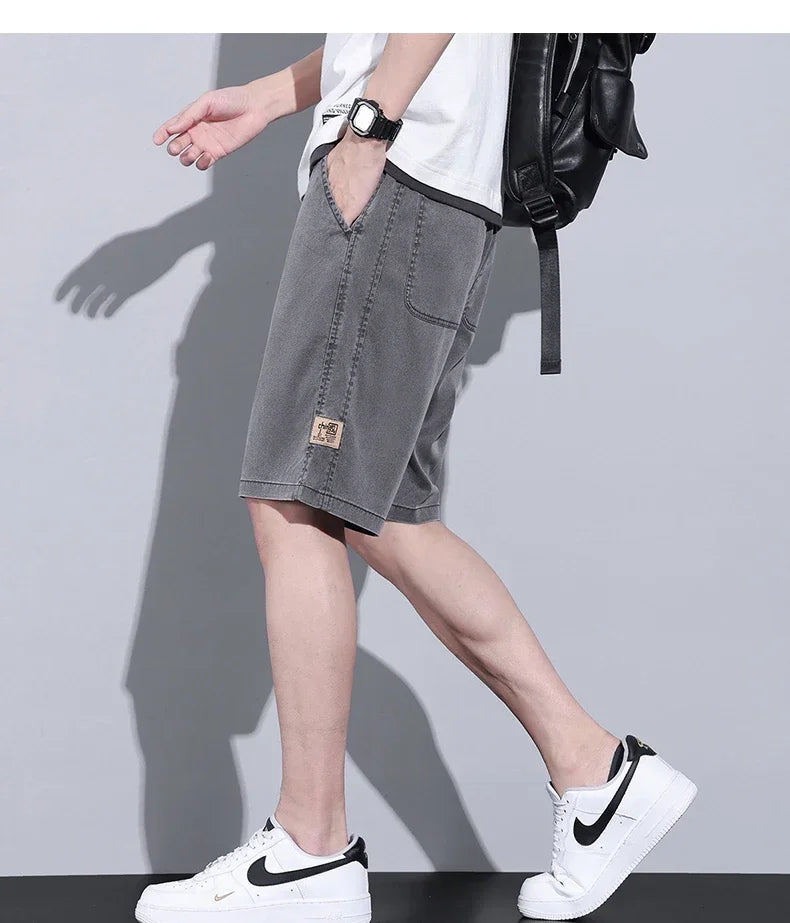 Soft Cosy Lyocell Thin Men's Denim Shorts Summer Clothes Loose Pants Drawstring Elastic Waist Korea Casual Short Plus Size M-5XL