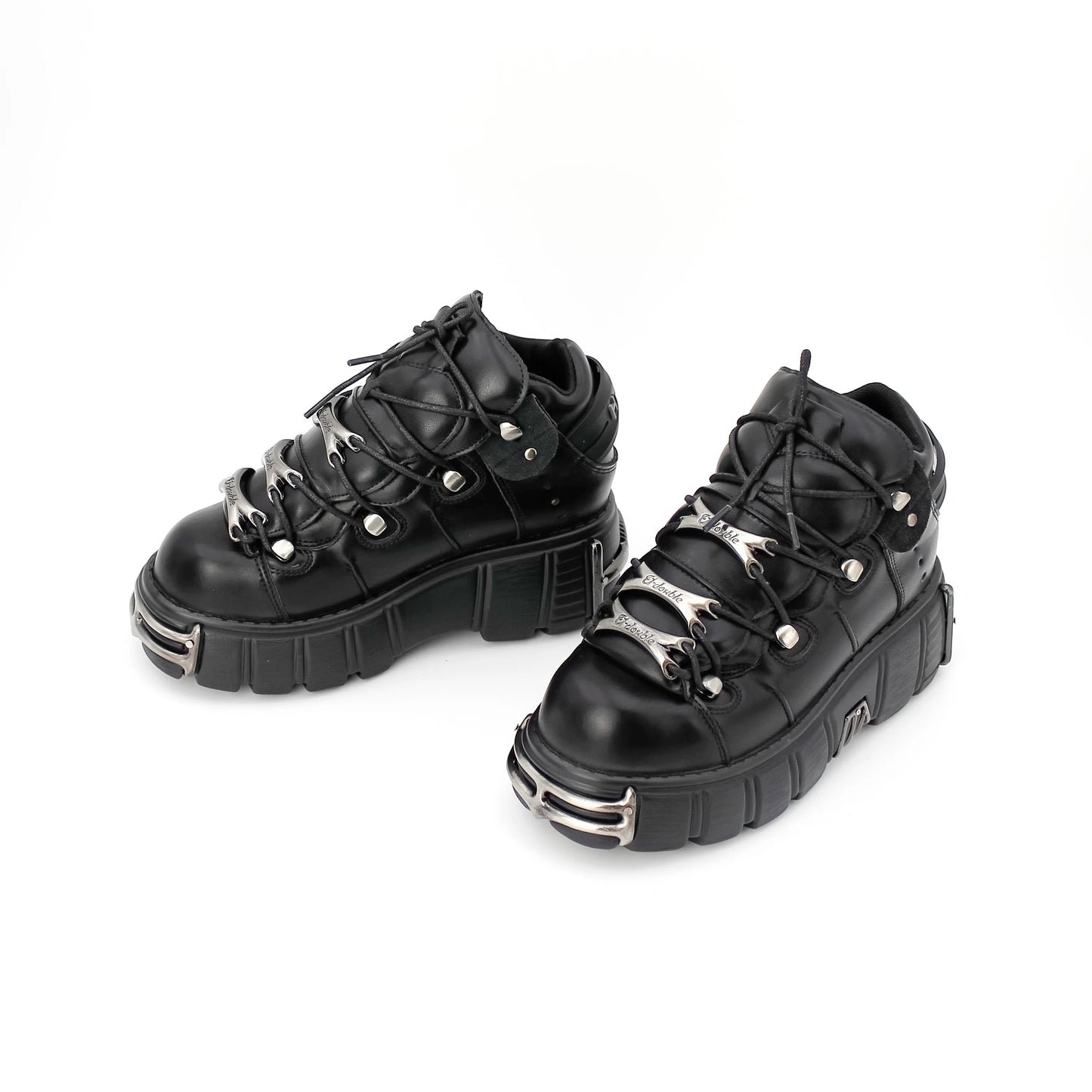 2024 New Brand Punk Style Women Shoes Lace-up heel height 6CM Platform Shoes Woman Rock Boots Metal Decor Woman Sneakers