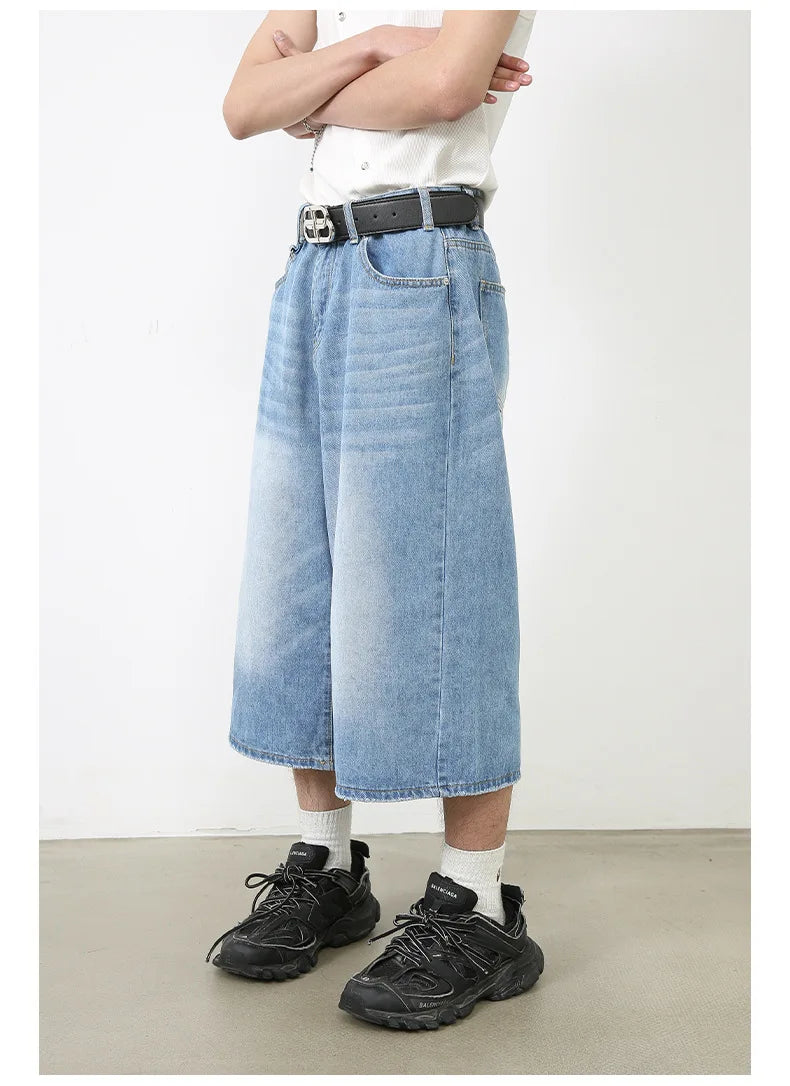 Harajuku Vintage High Waist Black Retro Washed Denim Shorts Women's Fashion Casual Loose Fit Y2K Streetwear Mid Long Short