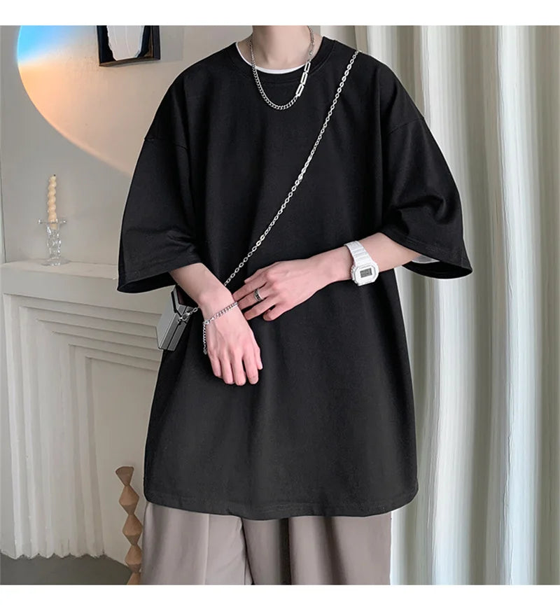 Men's Cotton T-shirts White Mens Oversized T Shirt Solid Summer Casual Wear Tee Shirts Fashion for Men 5XL Male Clothes