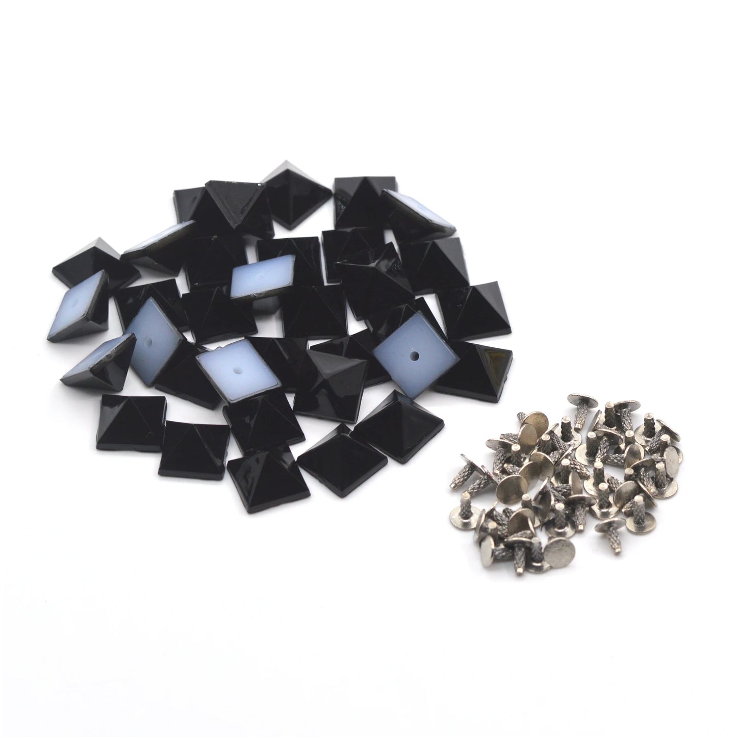KALASO 50Sets 10mm Silver Gold Plated ABS Pyramid Square Punk Studs Rivets Spikes For Shoes Bag Garment Decor Craft Diy