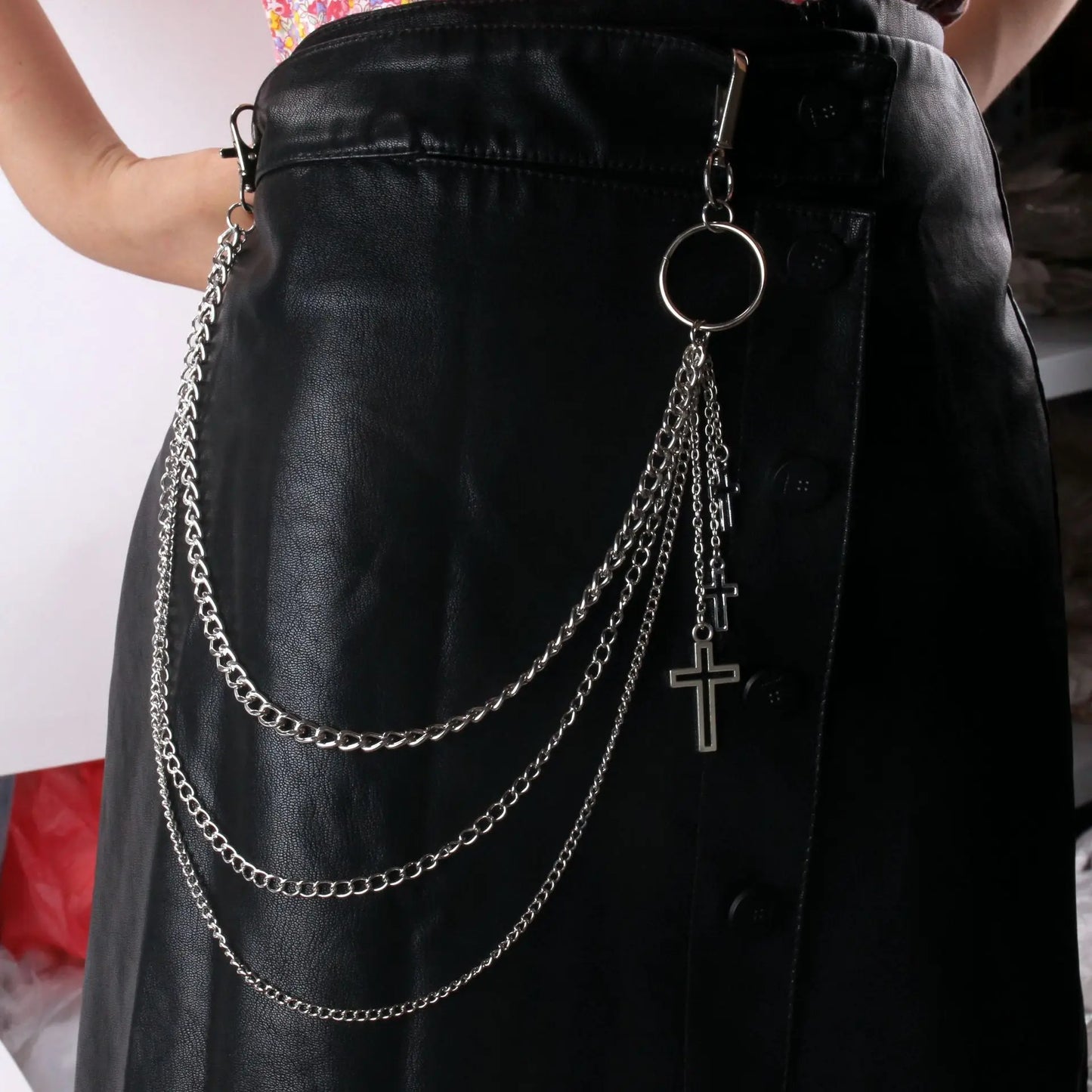 Punk Metal Cross Rivet Layered Chain Keychains for Men Women Waist Key Chain Wallet Jeans Hip-hop Pants Belt Jewelry Accessories